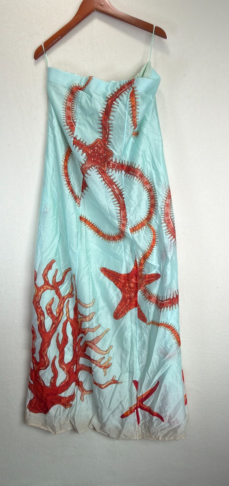 MUMA WORLD Blue Red Starfish Print Sleeveless Ursa Maxi Dress Size L