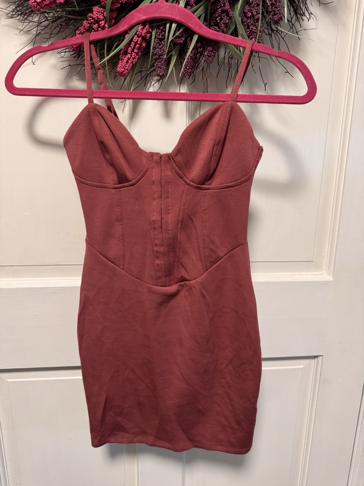 Women’s Sleeveless Corset Mini Knit Bodycon Dress – Wild Fable Maroon XXS