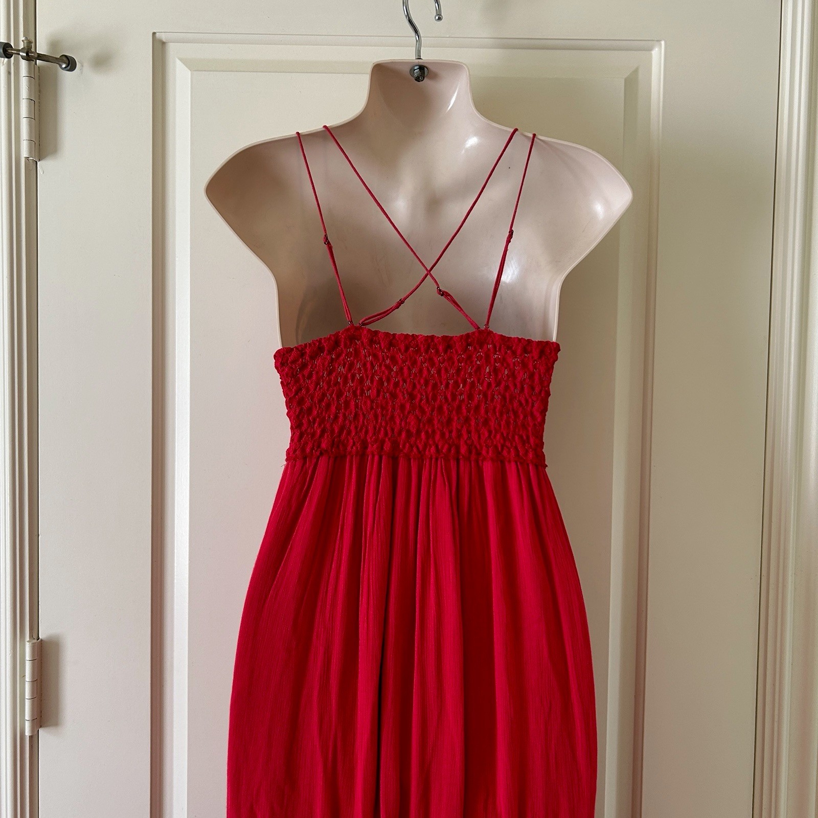 FREE PEOPLE “Adella” Maxi Slip Dress With Lace Top, Bright Red, Size XS, NEW
