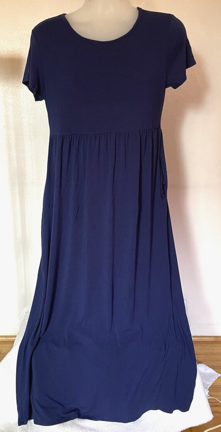 SHOP BASIC USA Maxi Dress XL Navy Rayon Blend Pockes Flowy Summer Vacation Soft