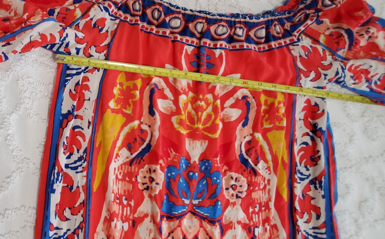 Flying Tomato Boho Off The Shoulder Shift Dress In A Vibranth Red Floral Size M