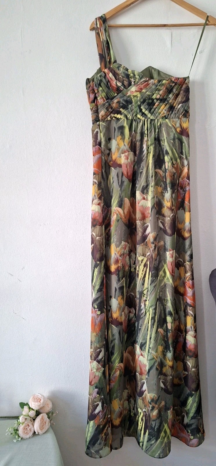 Ted Baker One Strap Floral Chiffon Floaty Fit & Flare Long Maxi Dress Sz 10 -Dor