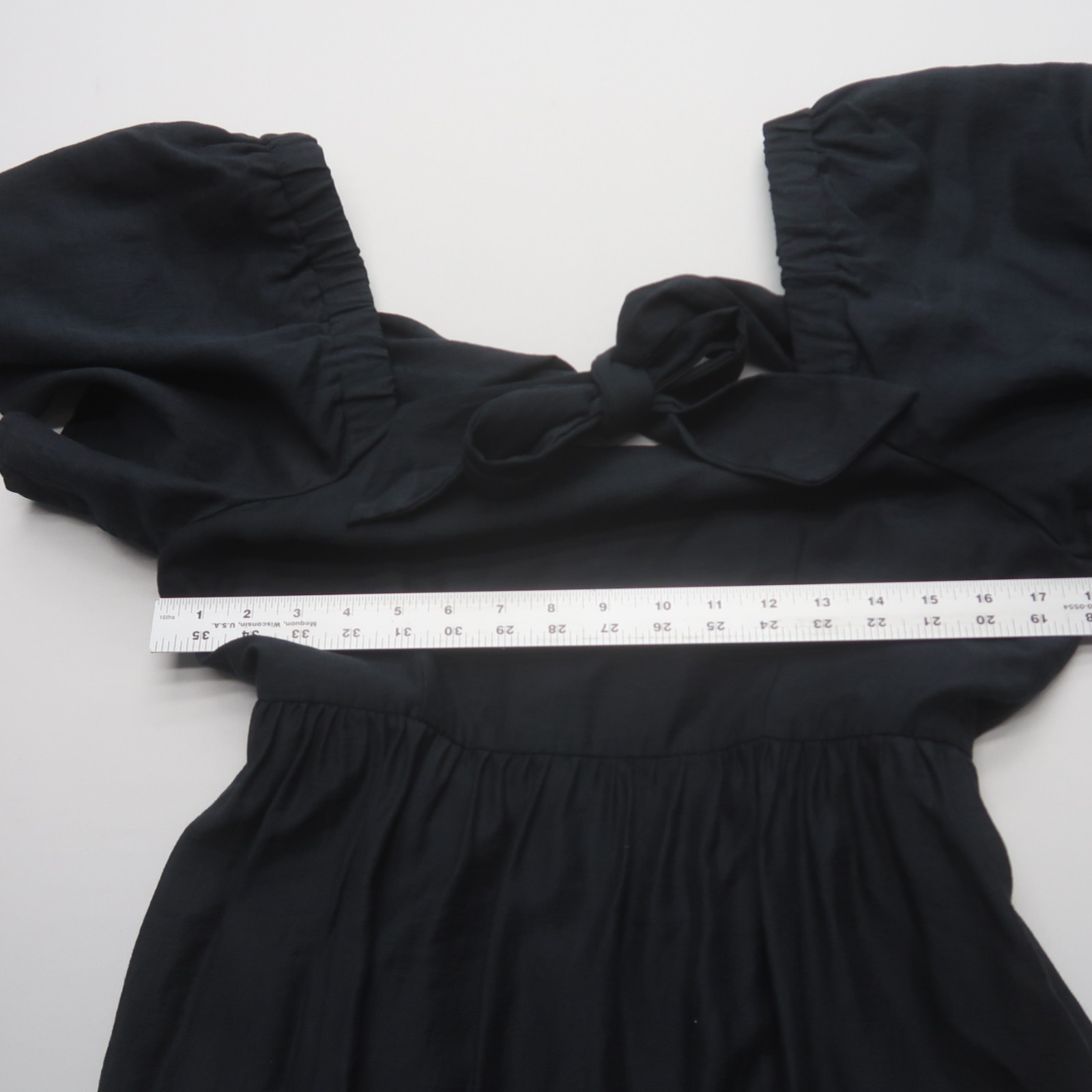 A New Day Midi Dress Size Medium Black Square Neck Puff Sleeve Boho Opem Back