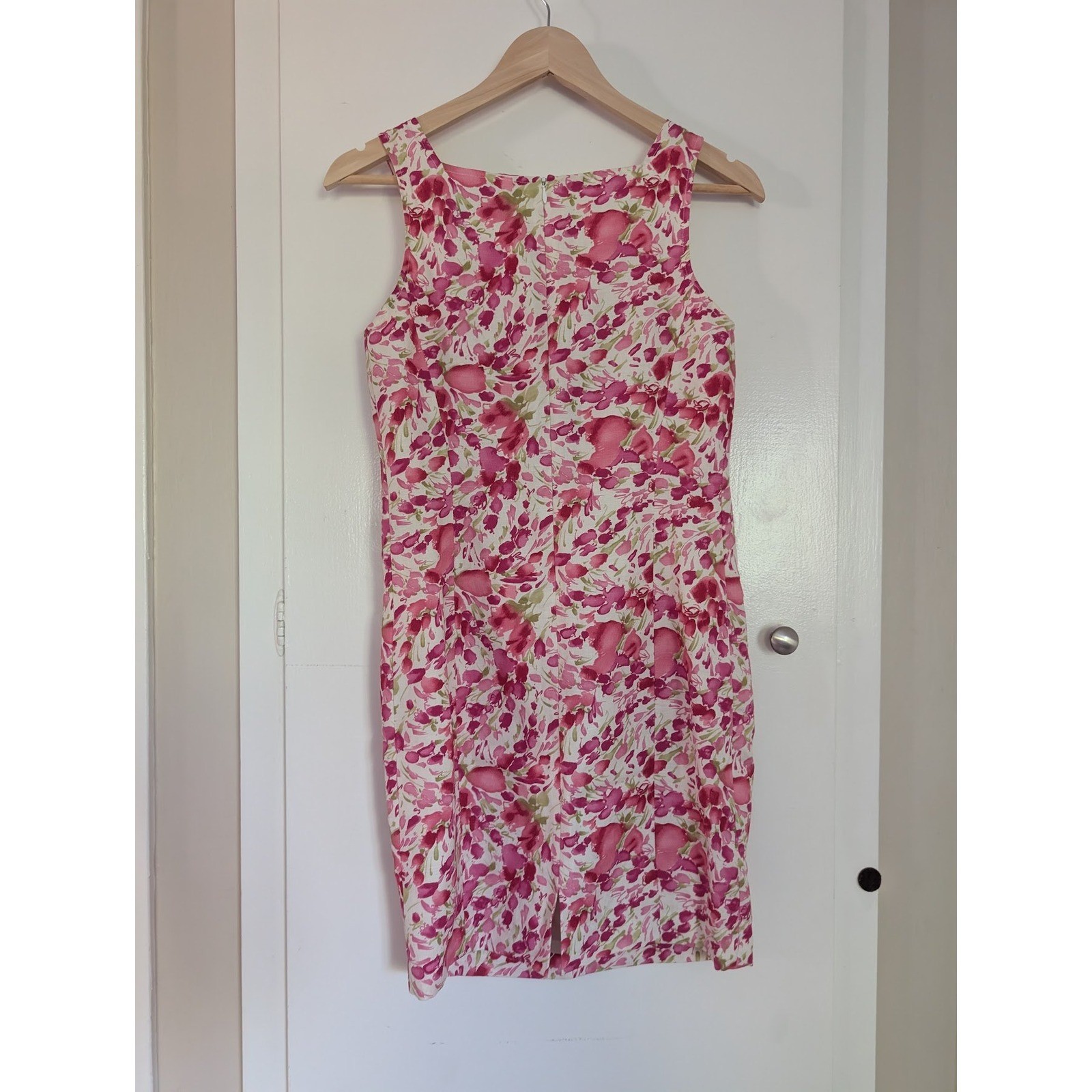 Harve Benard Linen Rayon Floral Sheath Dress Pink Spring Resort Vacation Size 2P