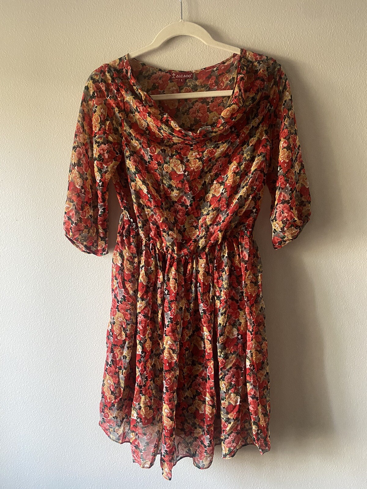 Alcado Italy 100% Silk Flowy Dress Floral Lightweight Double Layer Size M/S