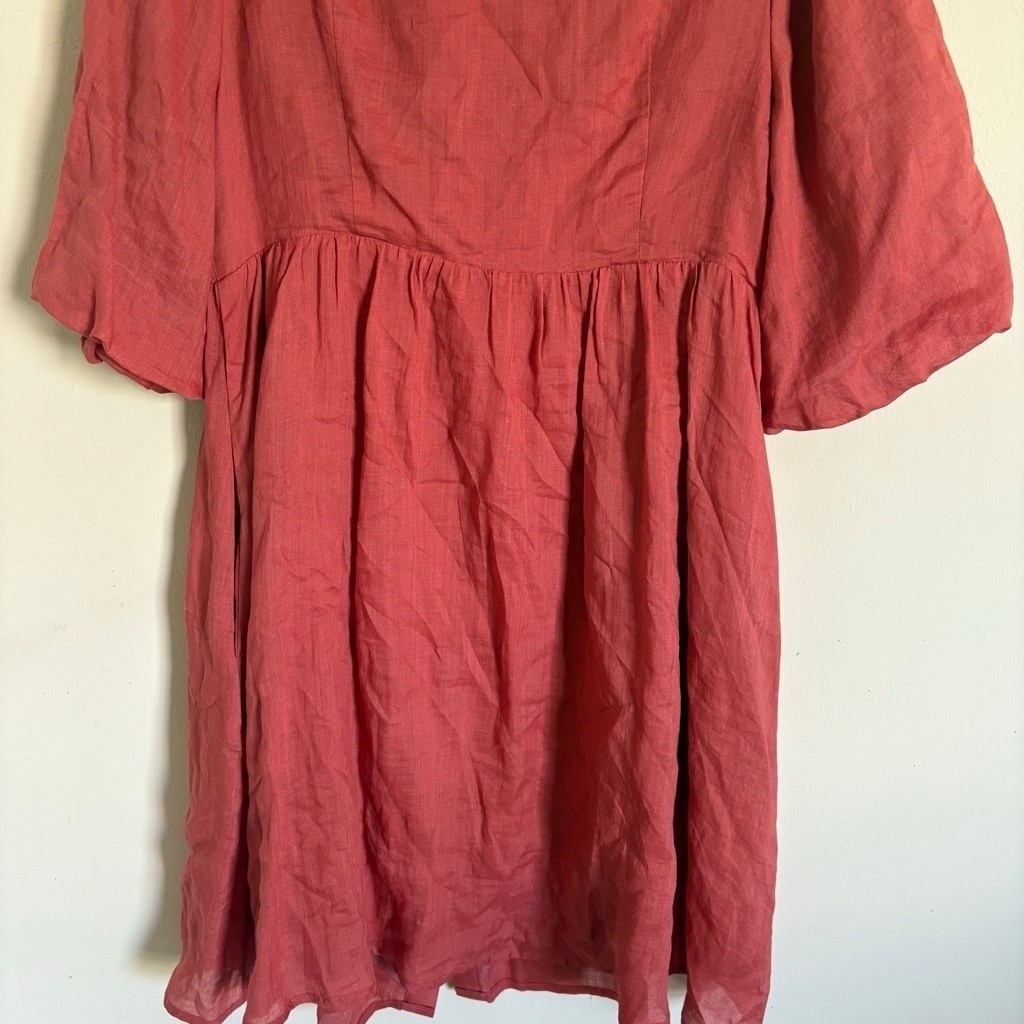 Sancia The Amalia Dress In Watermelon Large Puff Sleeve Button Front $249