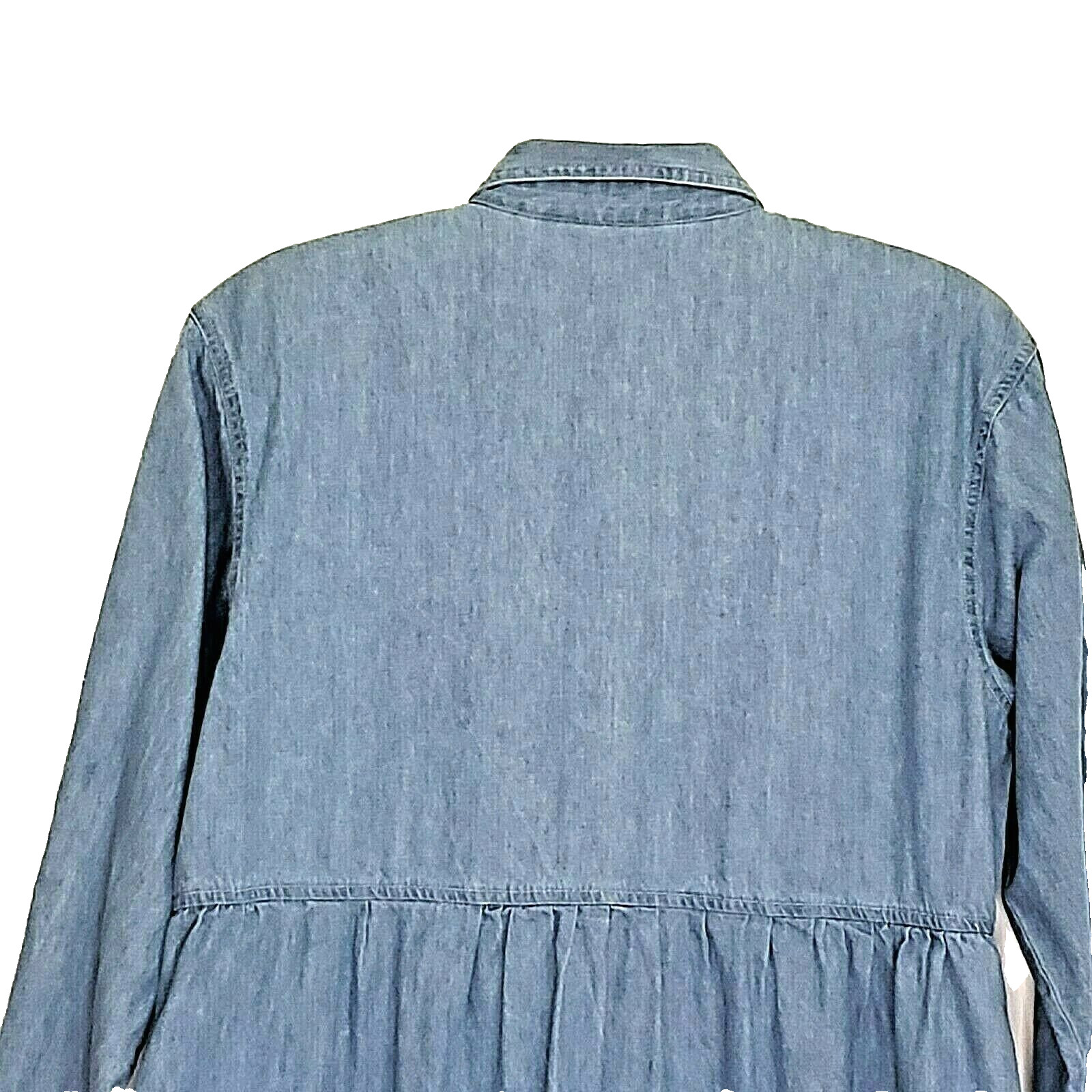 Dress Chambray Denim Embroidered Blue Drop Waist Modest Capacity Petites Large
