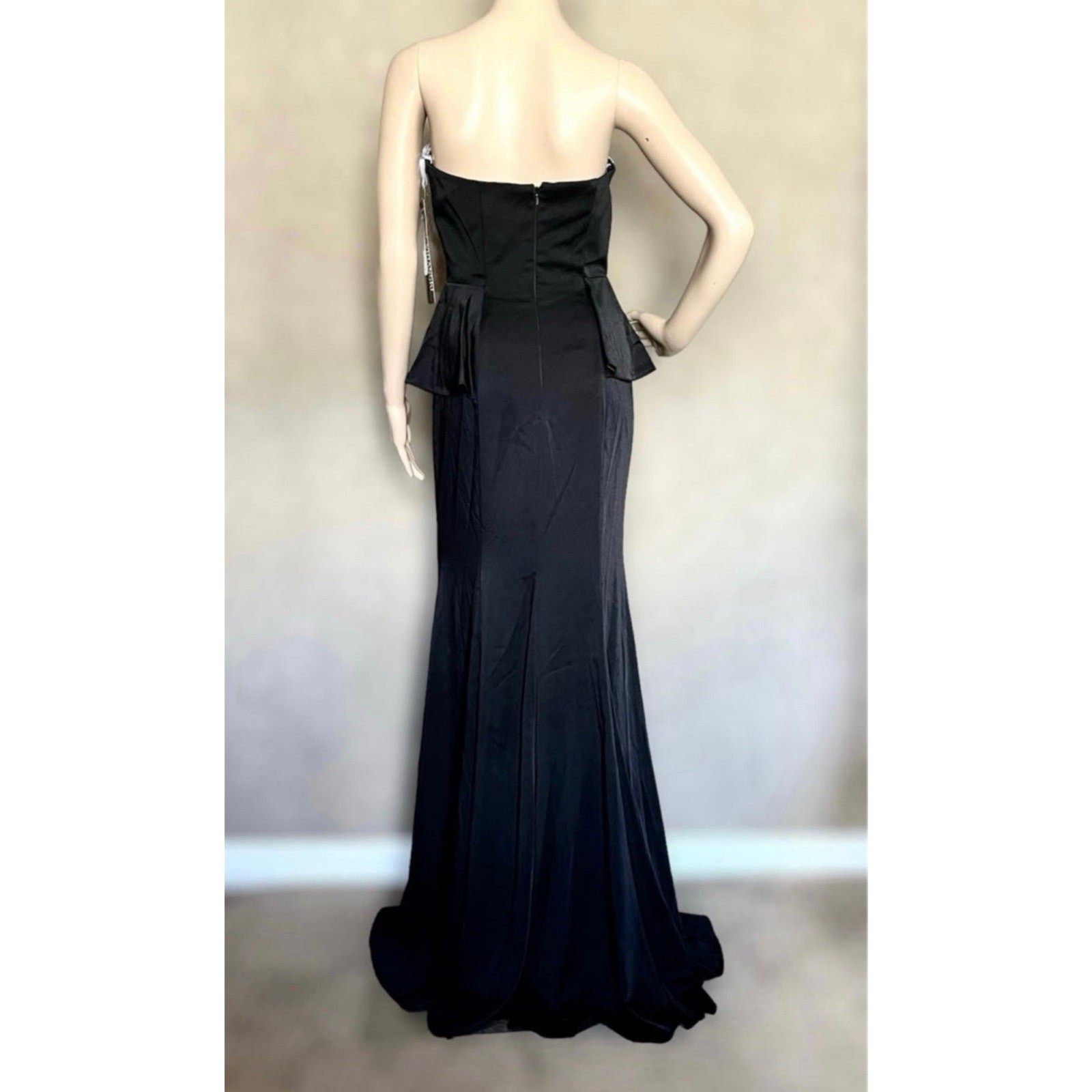 NWT Viranski Dancing Queen Black Beaded Strapless Sweetheart Peplum Mermaid Gown
