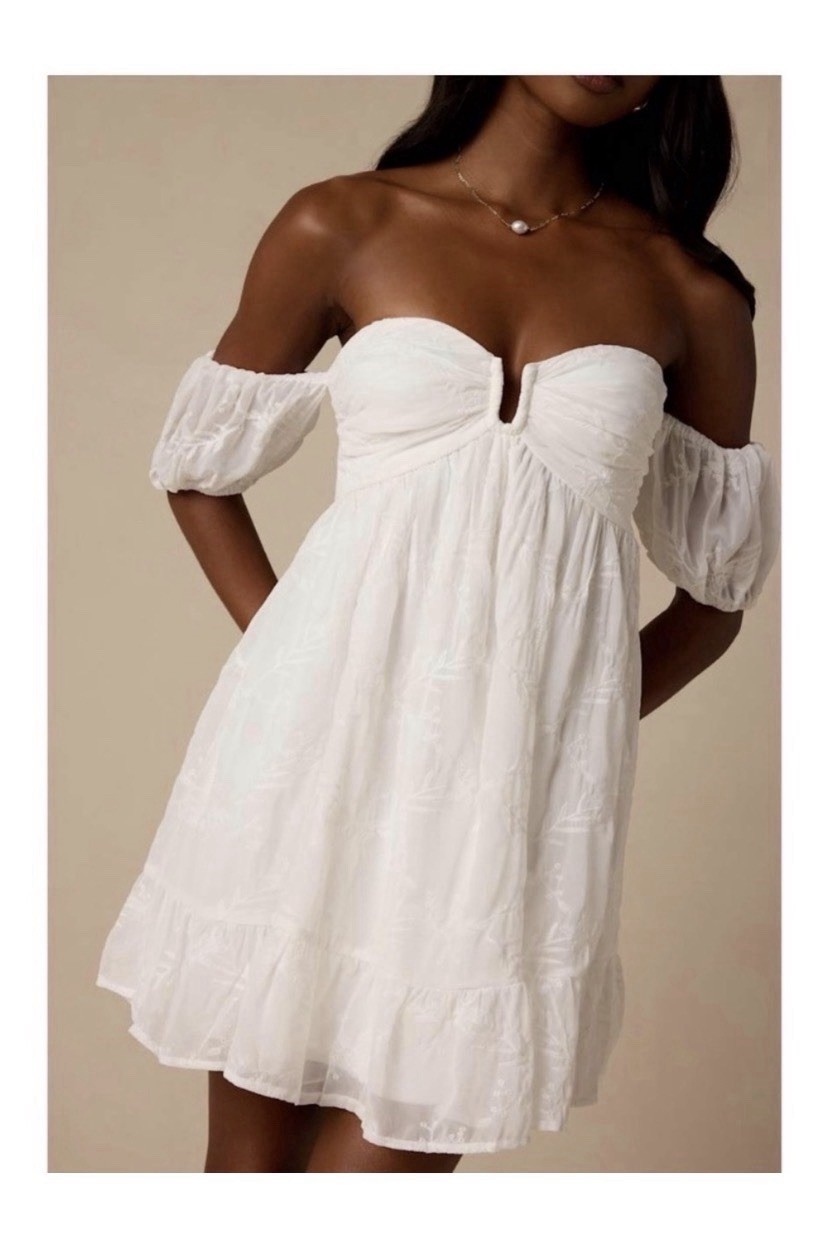 Lulus White Embroidered Off The Shoulder Mini Dress Size XL