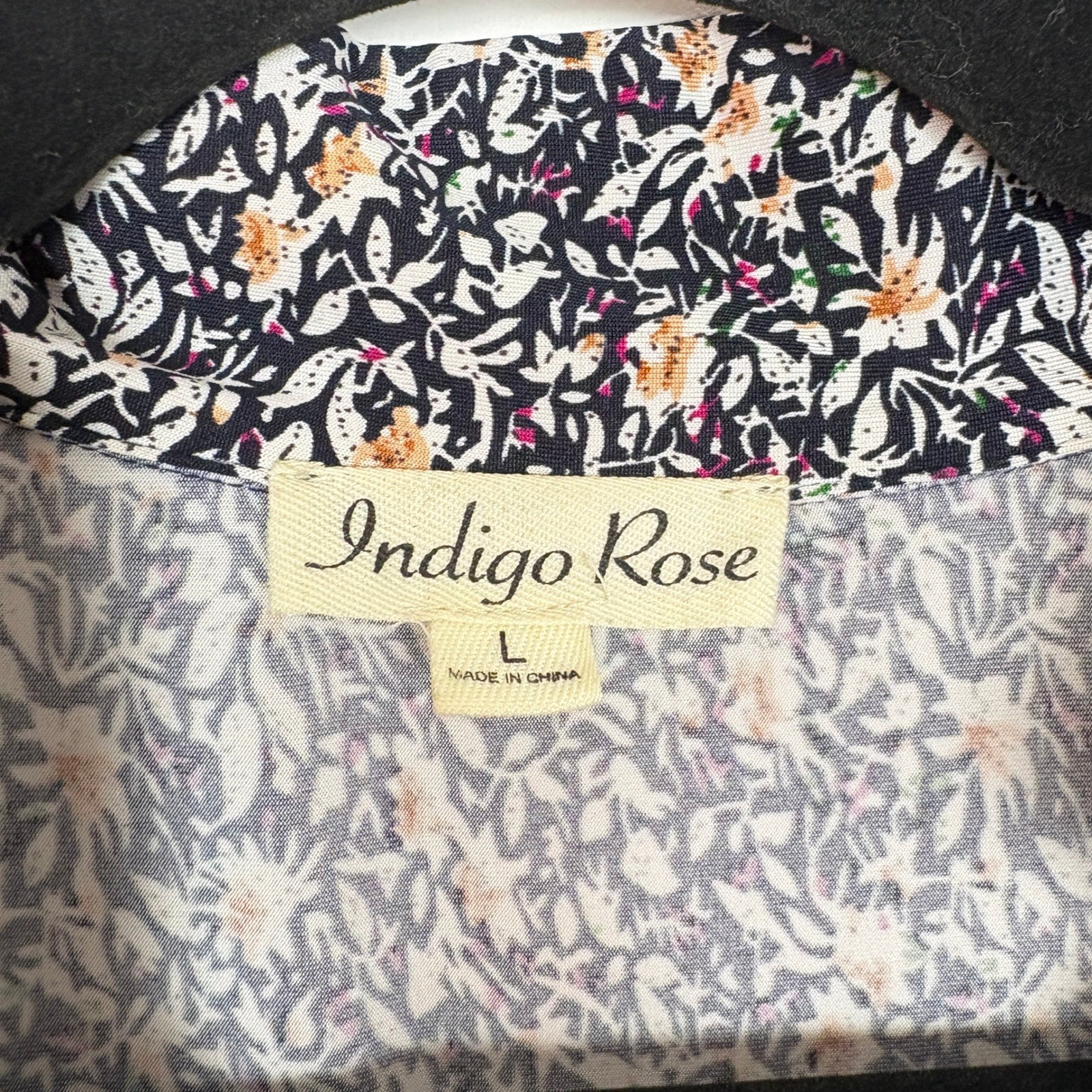 Indigo Rose Women Button Front Floral Dress L Navy Buckle Modest Office Church