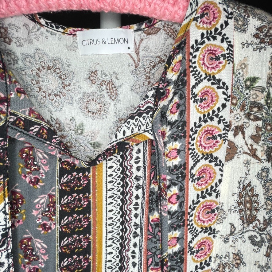 Citrus & Lemon Womens Cottagecore Dress Size Med Floral Boho Midi Flutter Sleeve
