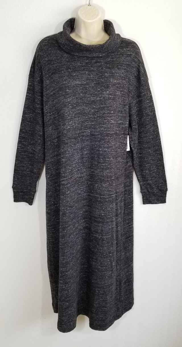 Old Navy Women Large Charcoal Gray Midi Sweater Shift Dress Heather Turtleneck