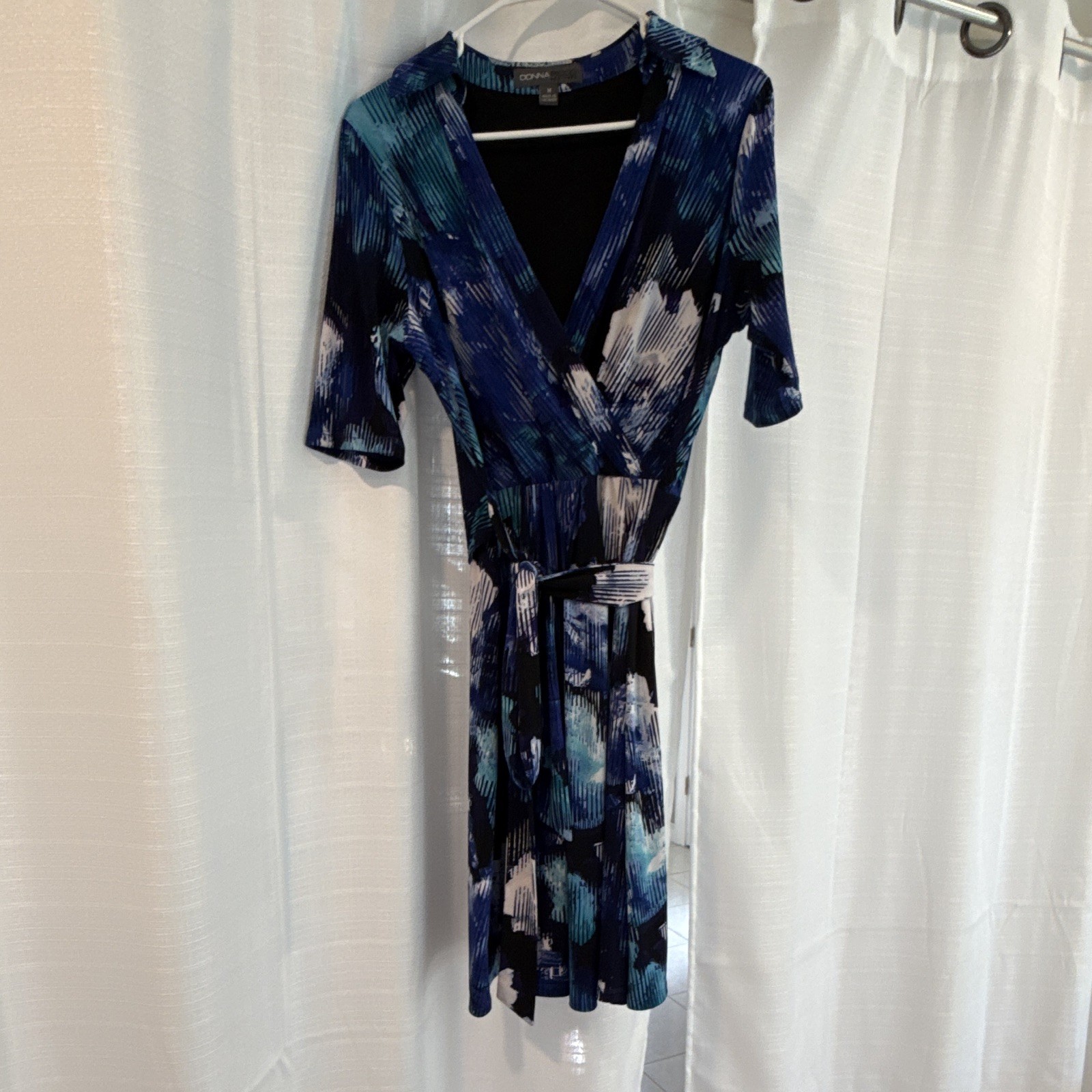 Donna Ricco New York Women’s M Abstract Wrap Dress V-Neck 3/4 Sleeve Tie