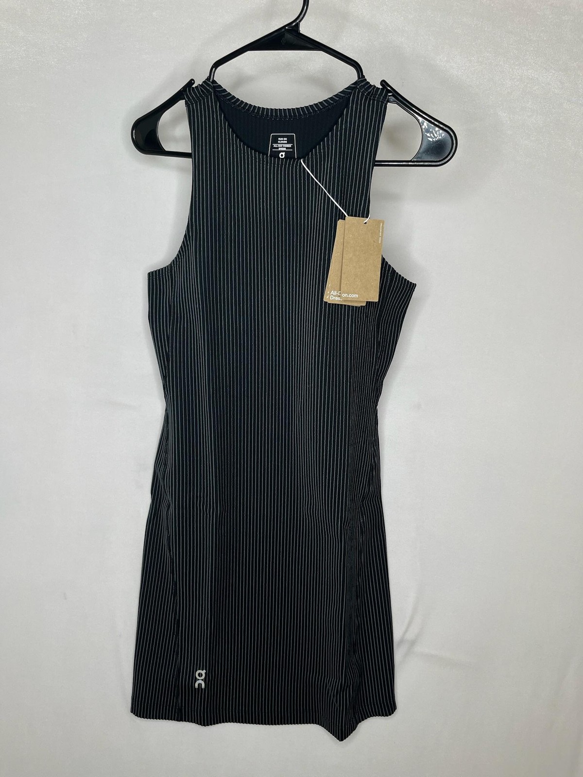 On All Day Ribbed Dress Womens Medium Black Stripe Tank Sheath Athleisure NEW