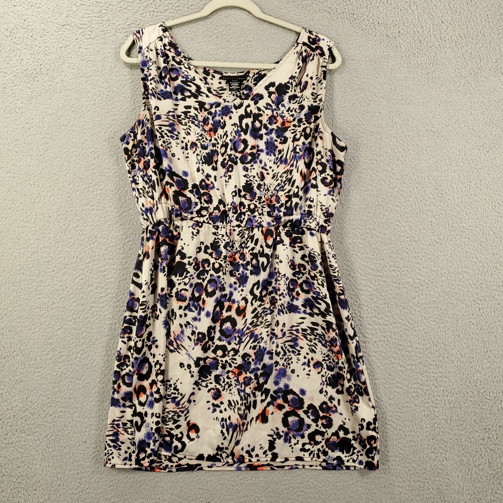 Womens Tunic Size Large Mini Micro Dress Satin Tank Artsy Animal Print Pullover