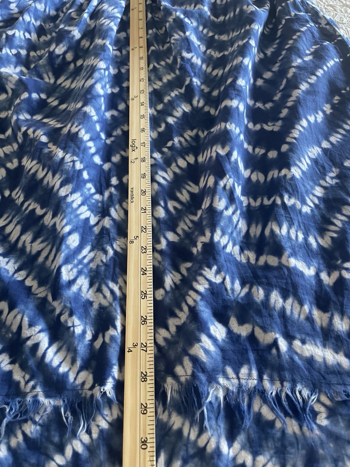 Blue Island One Size Blue/White Tie Dye Midi Sundress Smocked Beaded Fringe