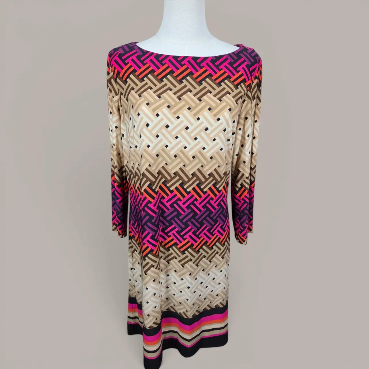 Jessica Howard Women’s Geometric Print 3/4 Sleeve Shift Dress L