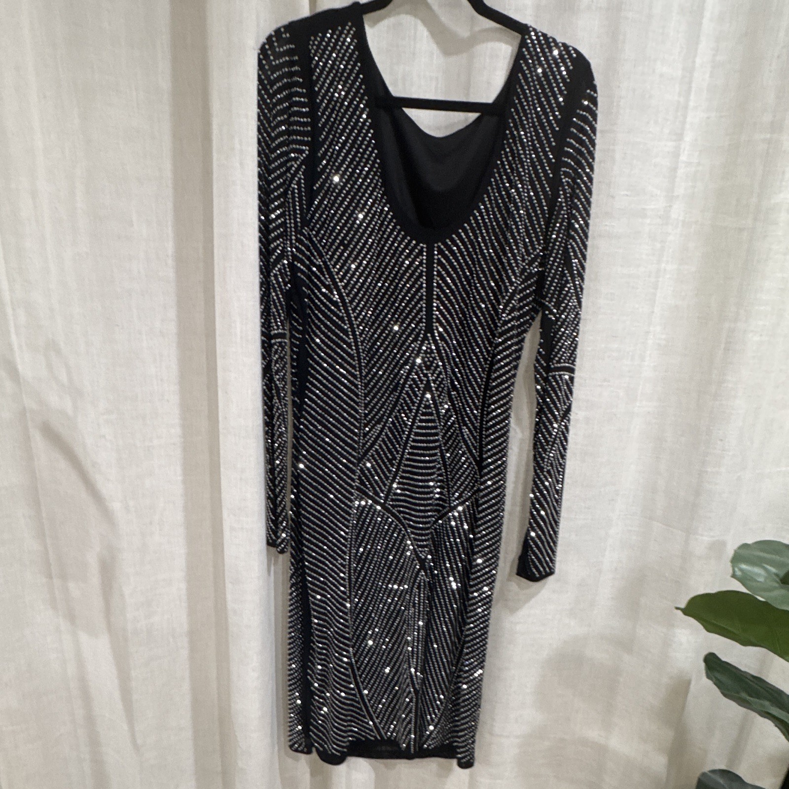 Rethm+ Women’s Black/Silver Geometric Knit Sheath Knee Dress Rhinestone 3XL