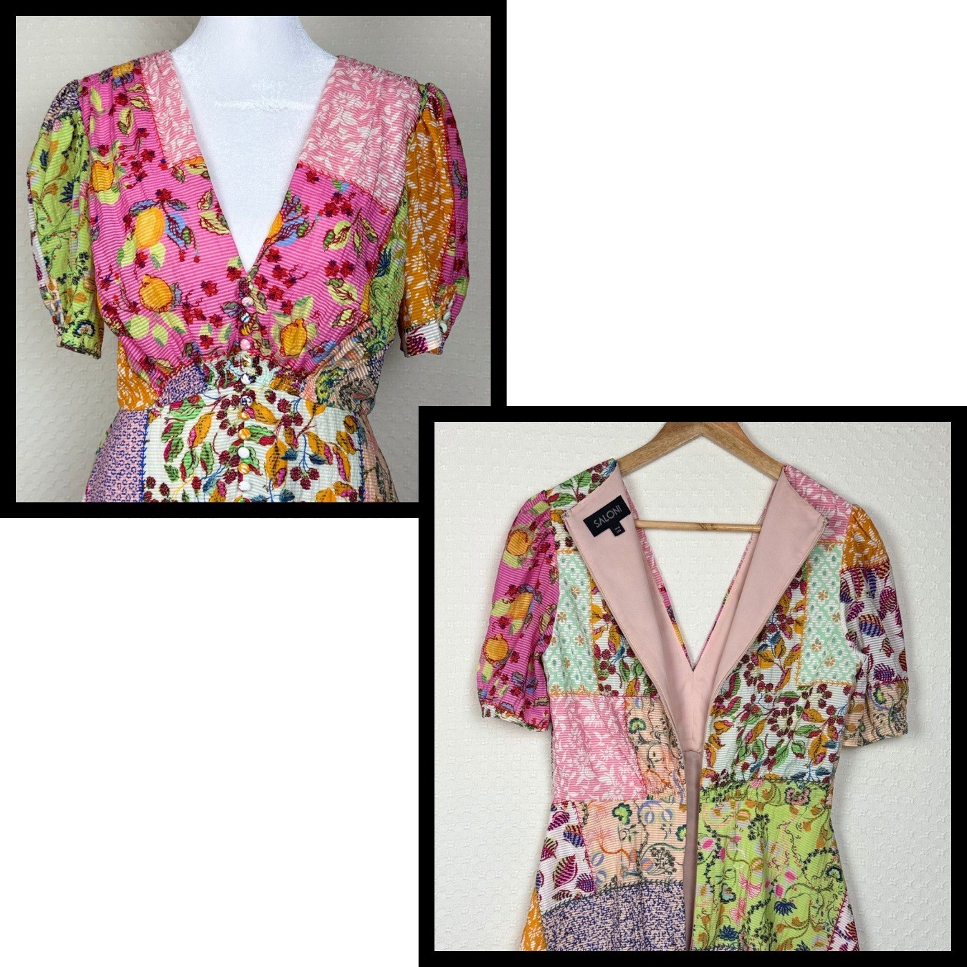 Saloni Patchwork Print Mini Fit & Flare Dress Floral Melange Women 6 Cottagecore