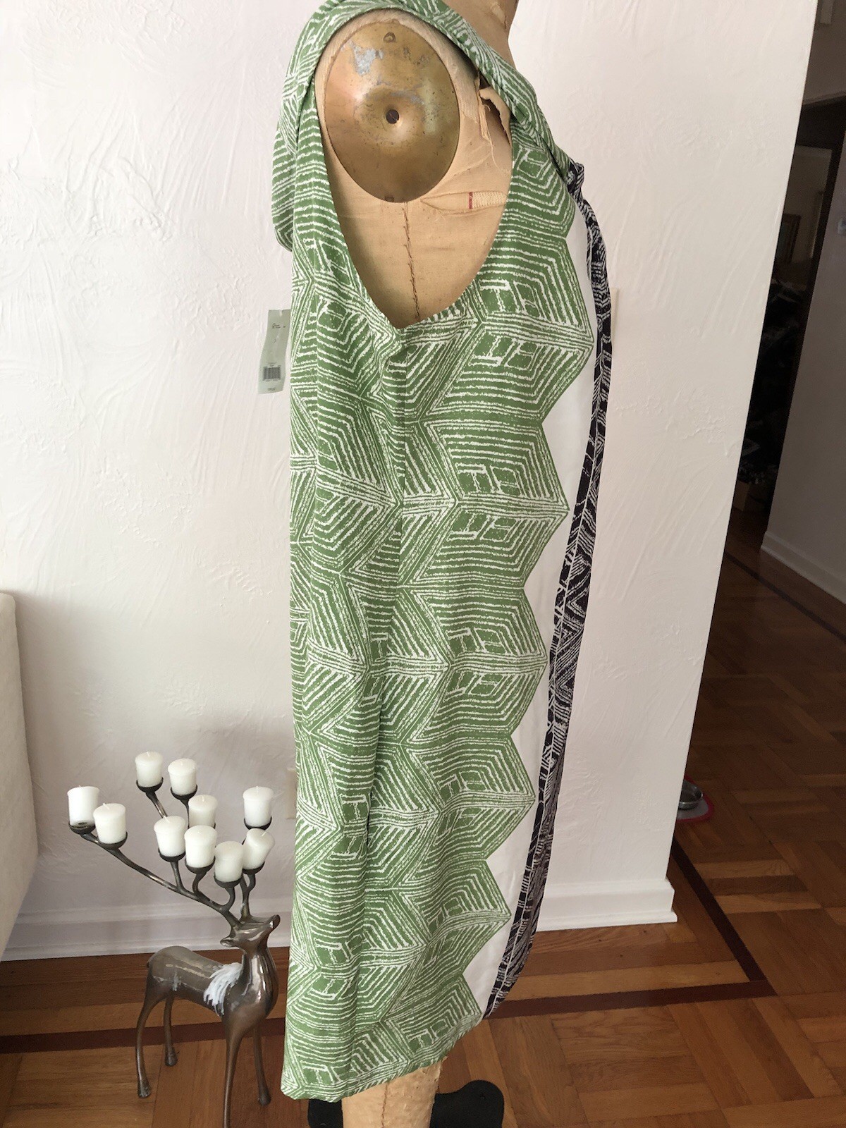 Green Black Tiki Chevron on White Silk BANANA REPUBLIC Shift Tank Dress XL NWT