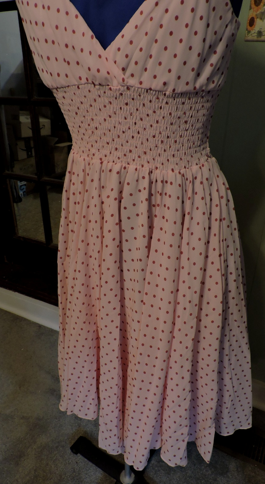 Kookai dress, light rose w/deeper rose polka dots, tie over shoulder