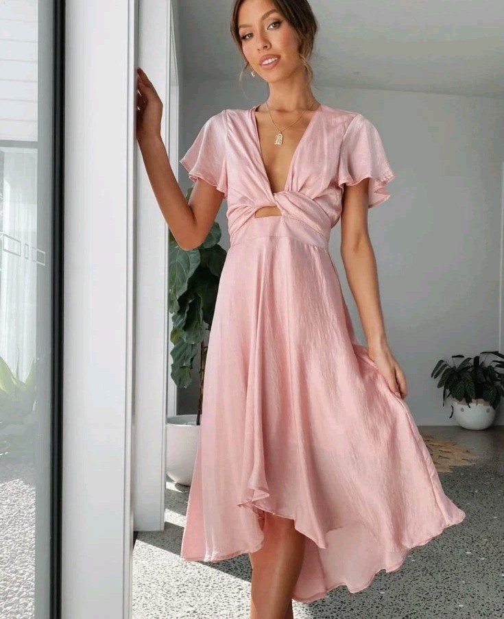 Billy J dress size 8 67cm Waist pink Adjustable tie front Bridesmaid As New