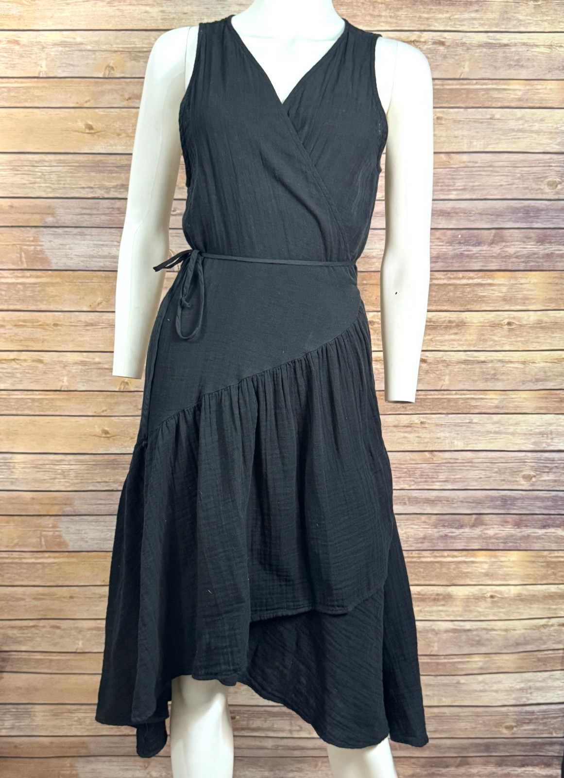 Stark X Womens Black Sleeveless 100% Cotton Wrap Dress L