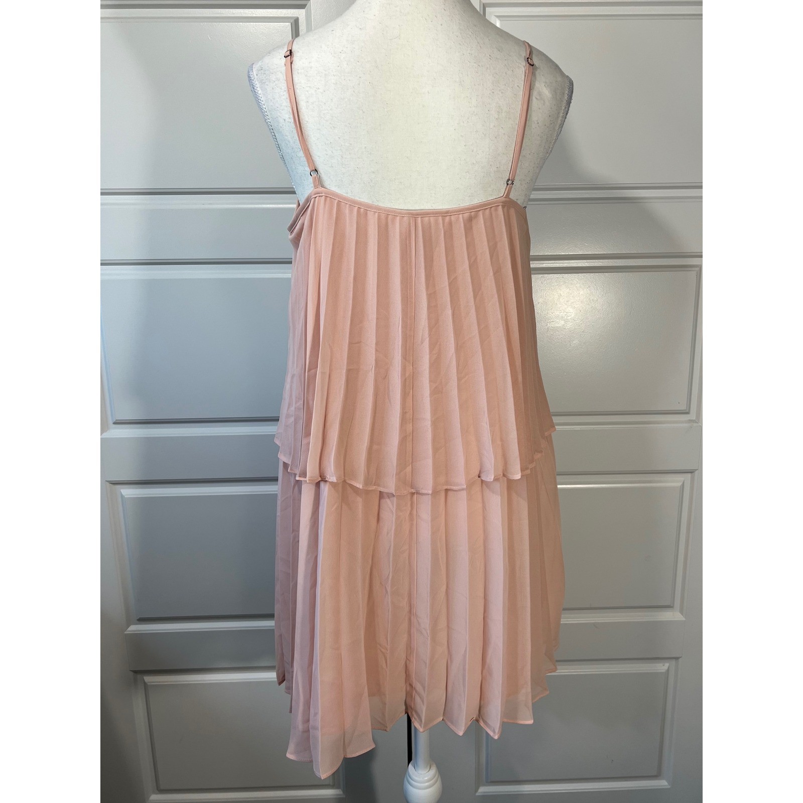 BCBGeneration Pleated Layered Dress Spaghetti Strap Rose Smoke Size S