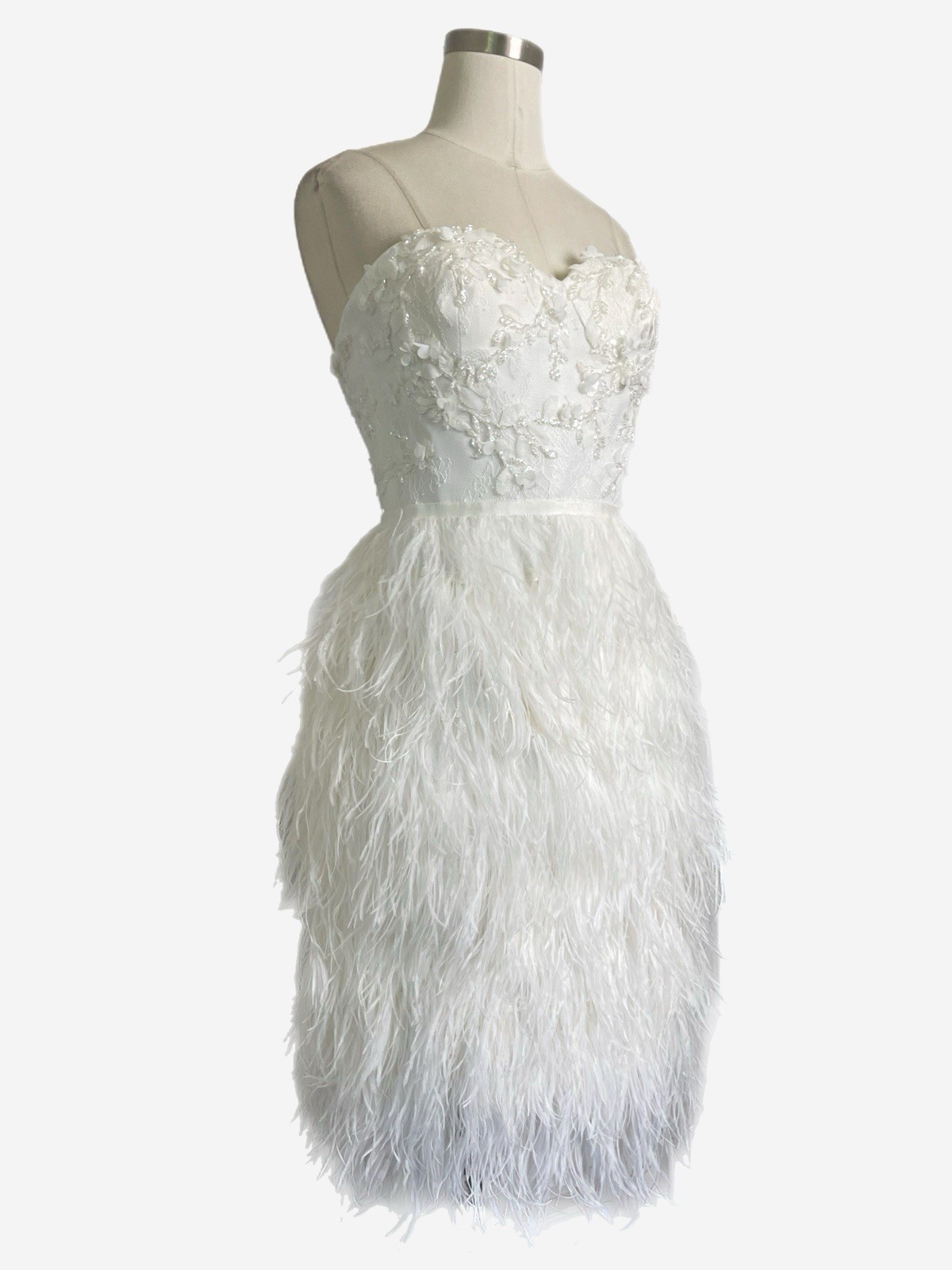 Allison Webb NWT White Hadley strapless floral beaded feather dress bridal XS/S