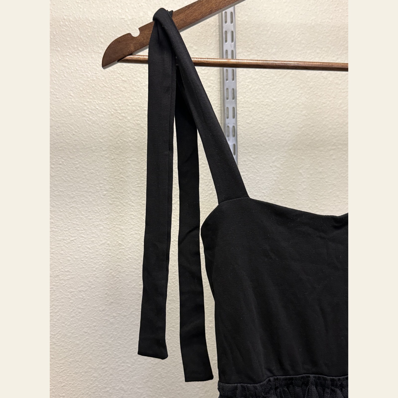 Black Balletcore Tiered Tulle Ruffle Maxi Dress Sweetheart Tie Straps Sz XS S