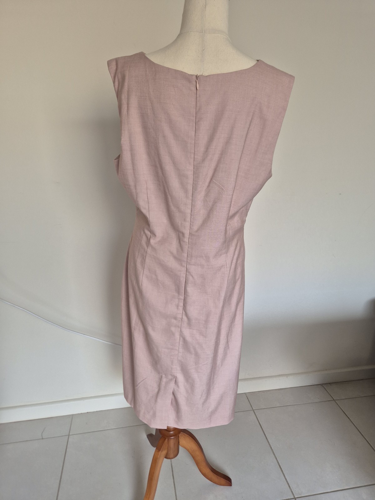 FORCAST Womens Sheath Dress AU 16 Pink Sleeveless Round Neck Ruched Zip Knee