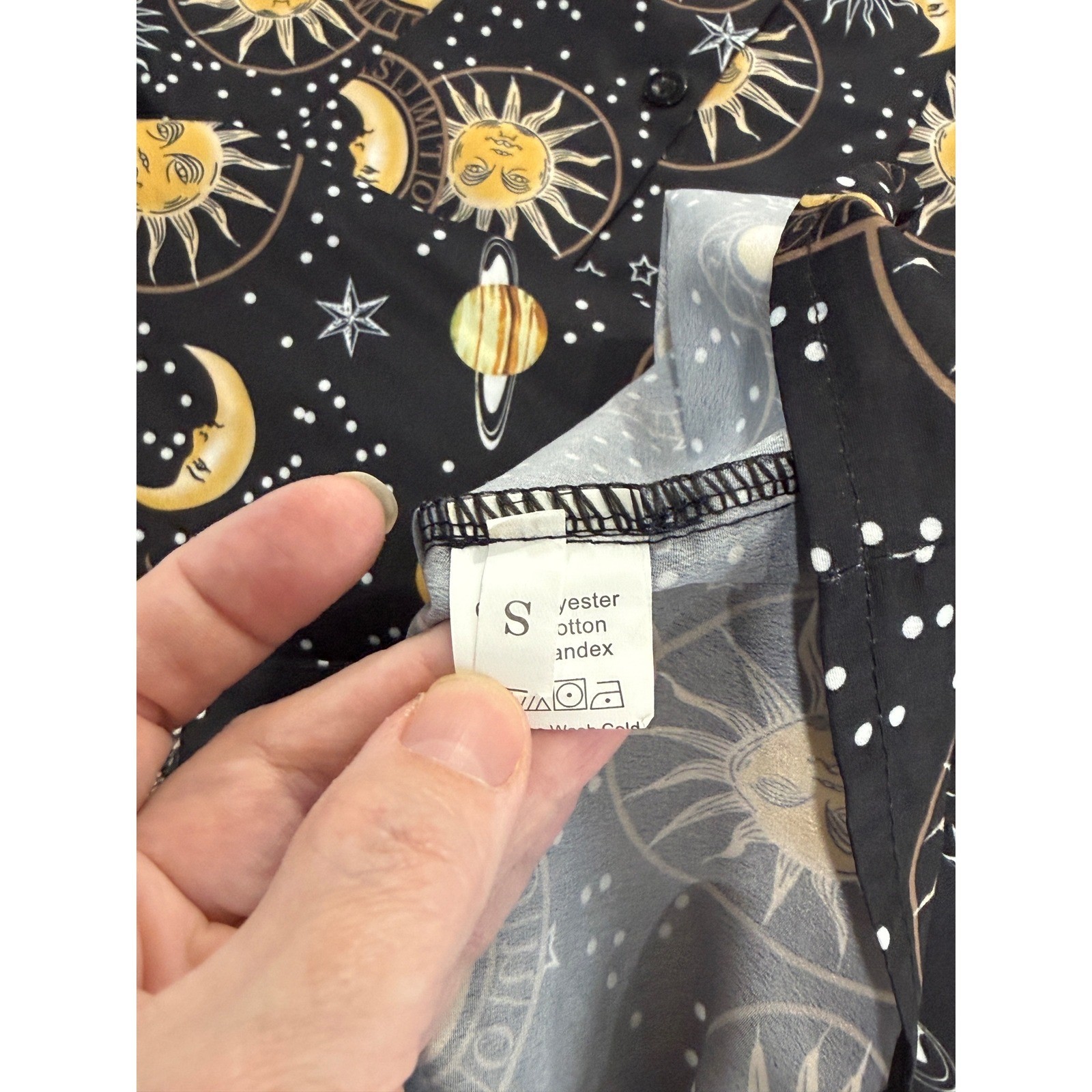 Celestial Sun Moon Star Print Button Front Cami Dress sz S Whimsigoth y2k 90s