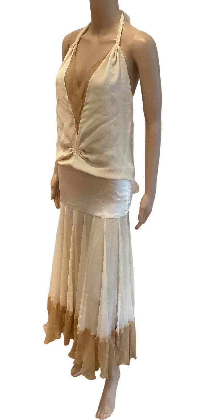 CHLOE VINTAGE S/S 2005 RUNWAY SILK HALTER DRESS SIZE fr 38