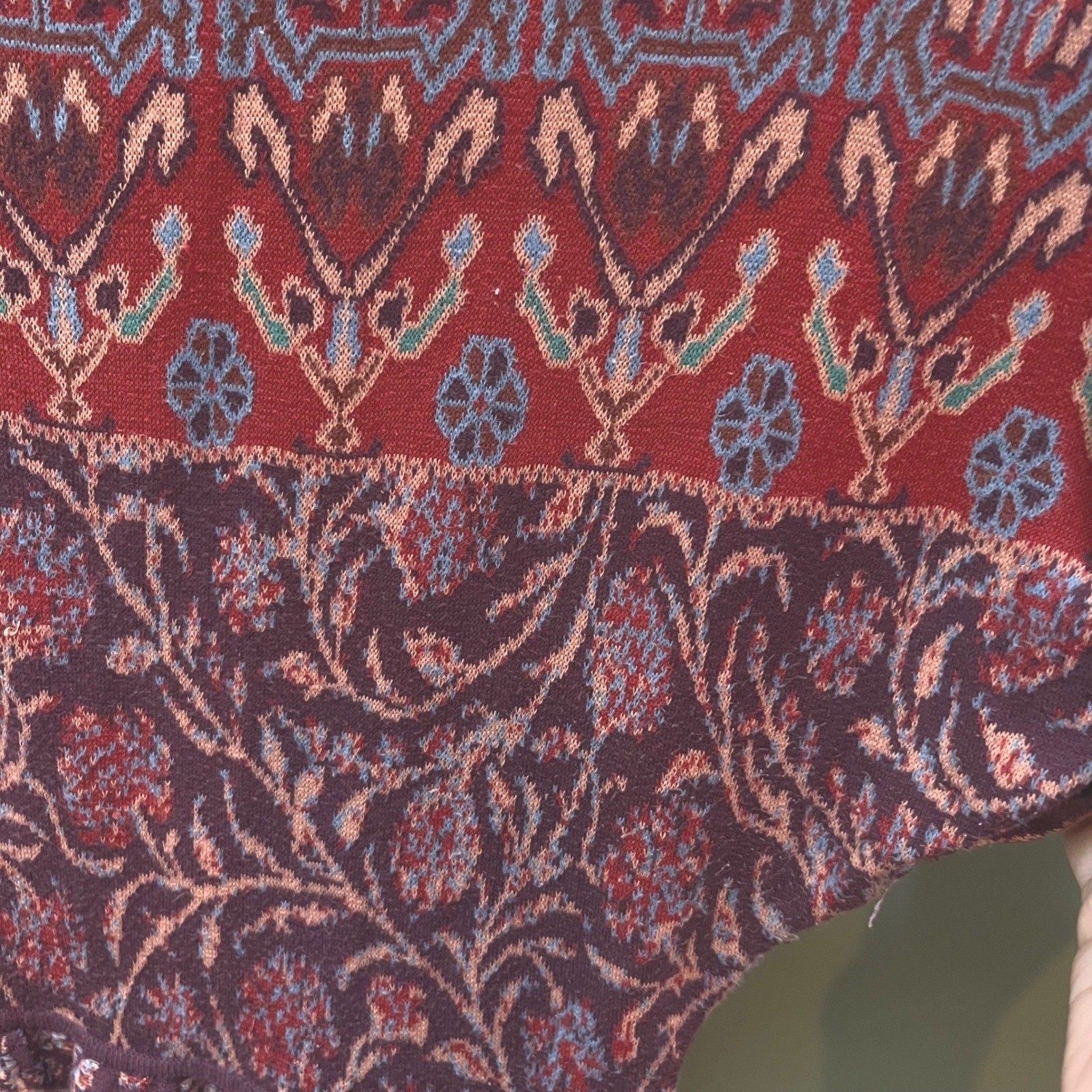 Peruvian Connection Pima Cotton Jacquard Knit Dress Red Burgundy Blue Womens M