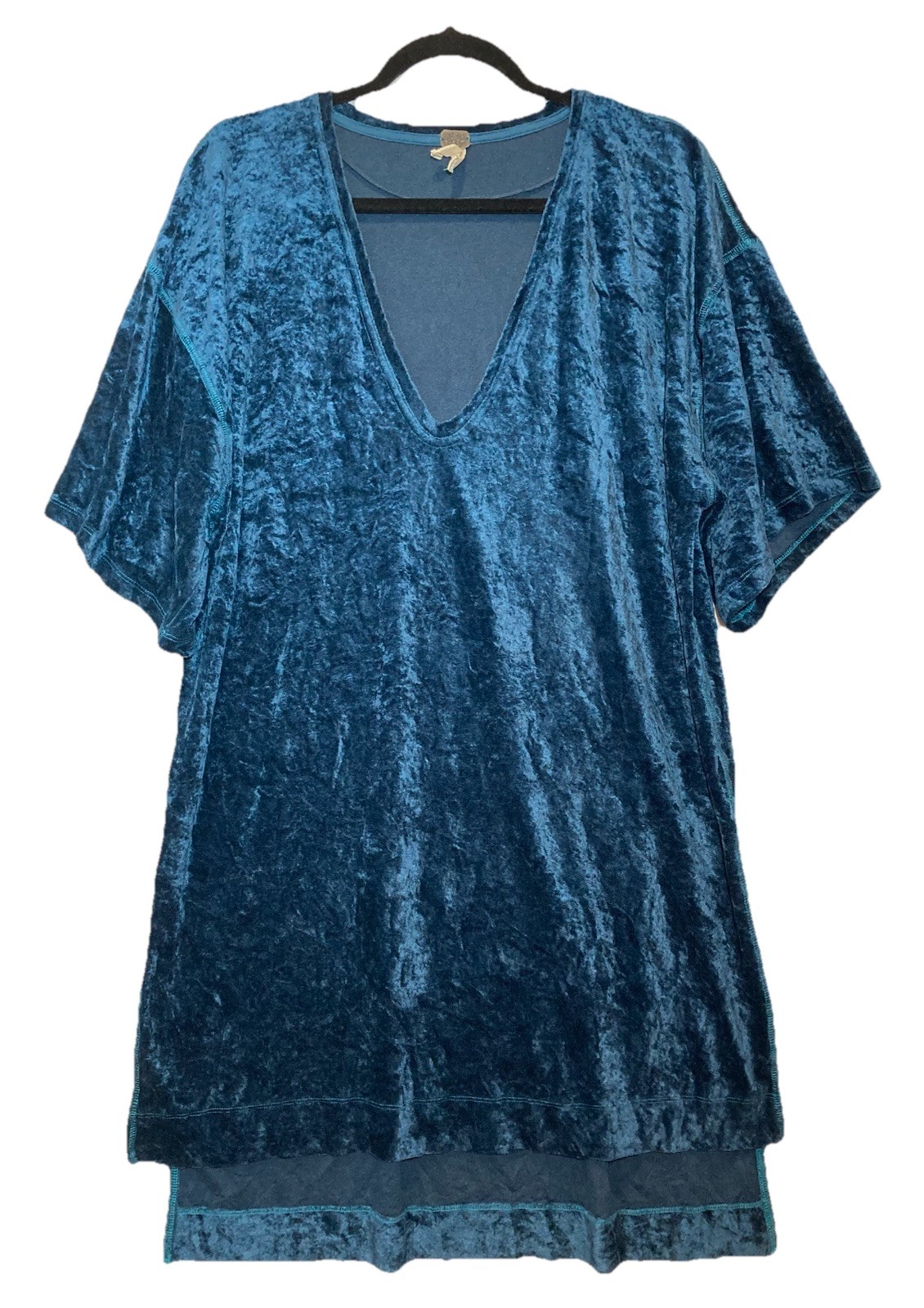 Free People We The Free Blue Velvet Oversized Mini Dress Size M Tunic Top Grunge