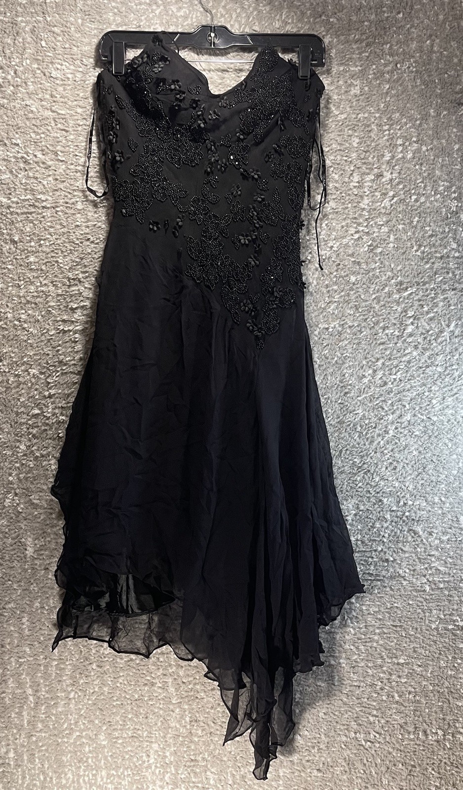 Scala Beaded Silk Asymmetric Midi Dress S Black Romantic Whimsigoth Y2K READ
