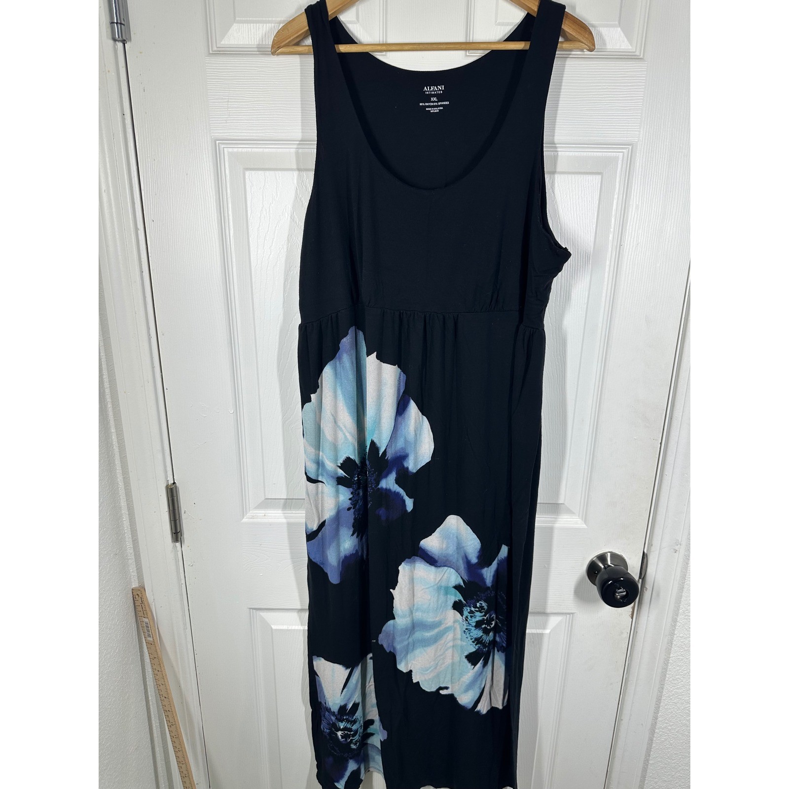 Alfani Maxi Dress Women XXL Black Floral Intimates Sleeveless Scoop Neck Empire