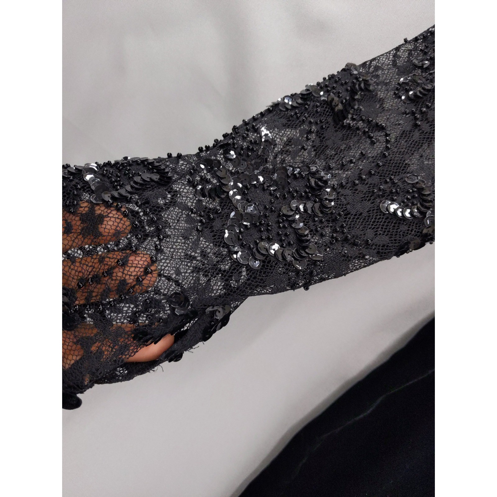 Talbots Sheath Dress Women 10 Black Sequin Beaded Lace Velvet Long Sleeve Formal
