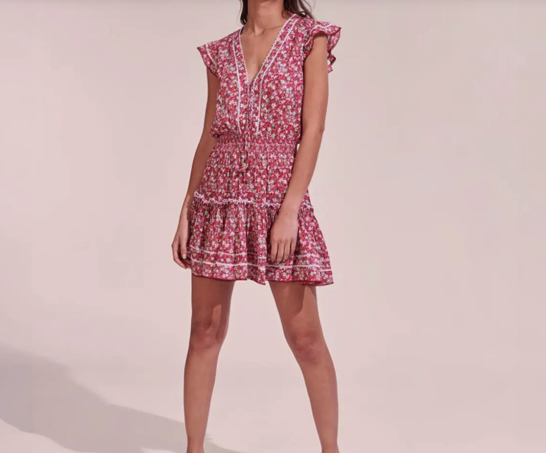 NWT Poupette St Barth Pink Paquerette Anais V Mini Dress Size L