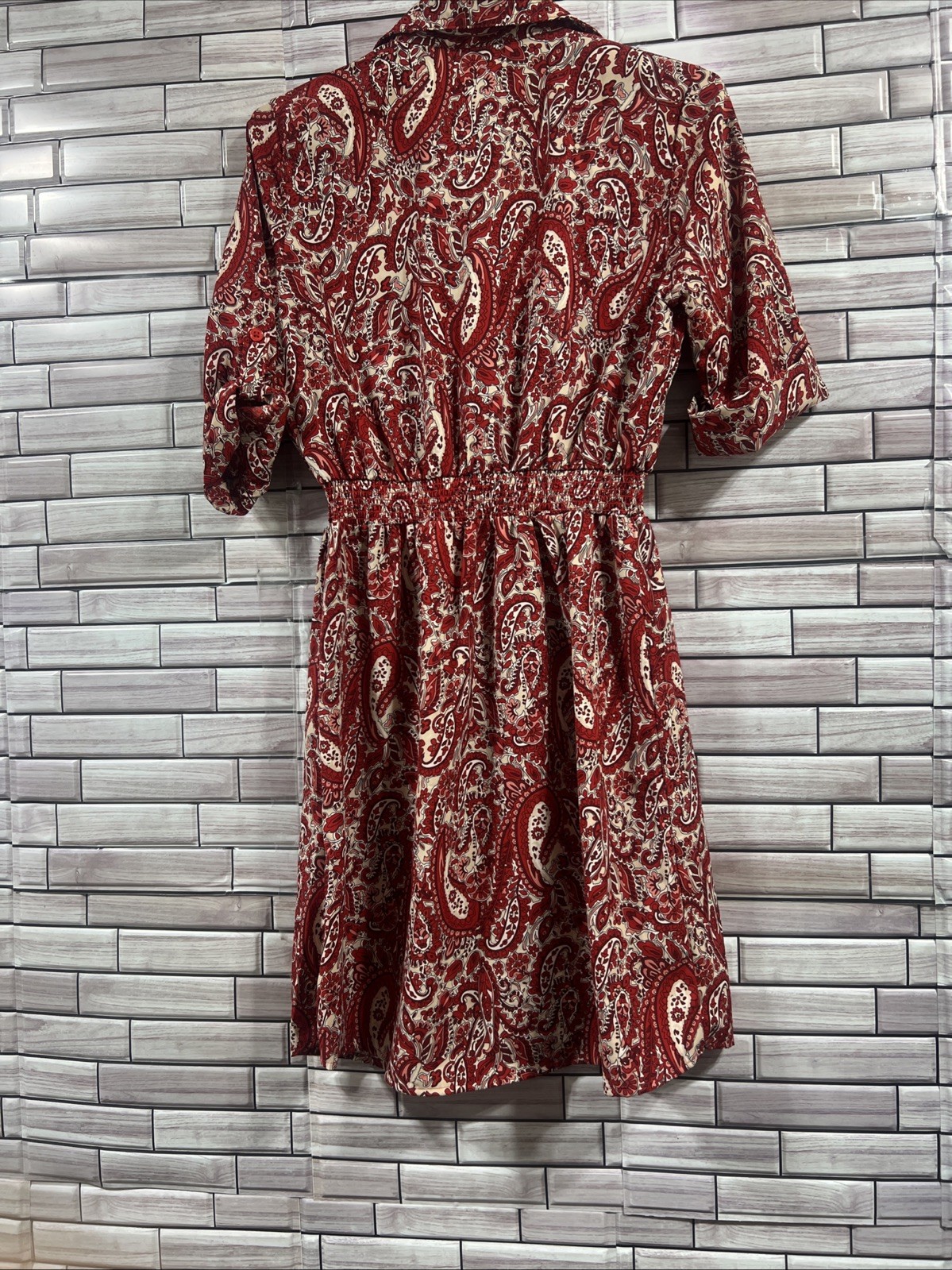 Millenium Womens S Dress red paisley fit flair tie waist knee length western