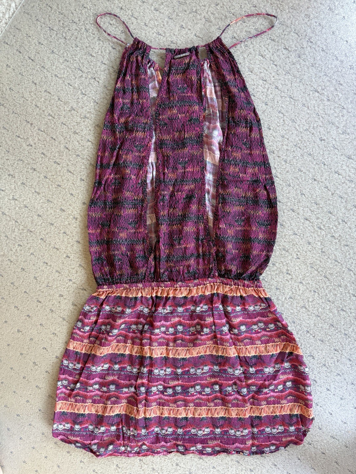 Sofia by ViX Halter Dress Medium M Pink Geometric Tassel Boho Resort Coverup