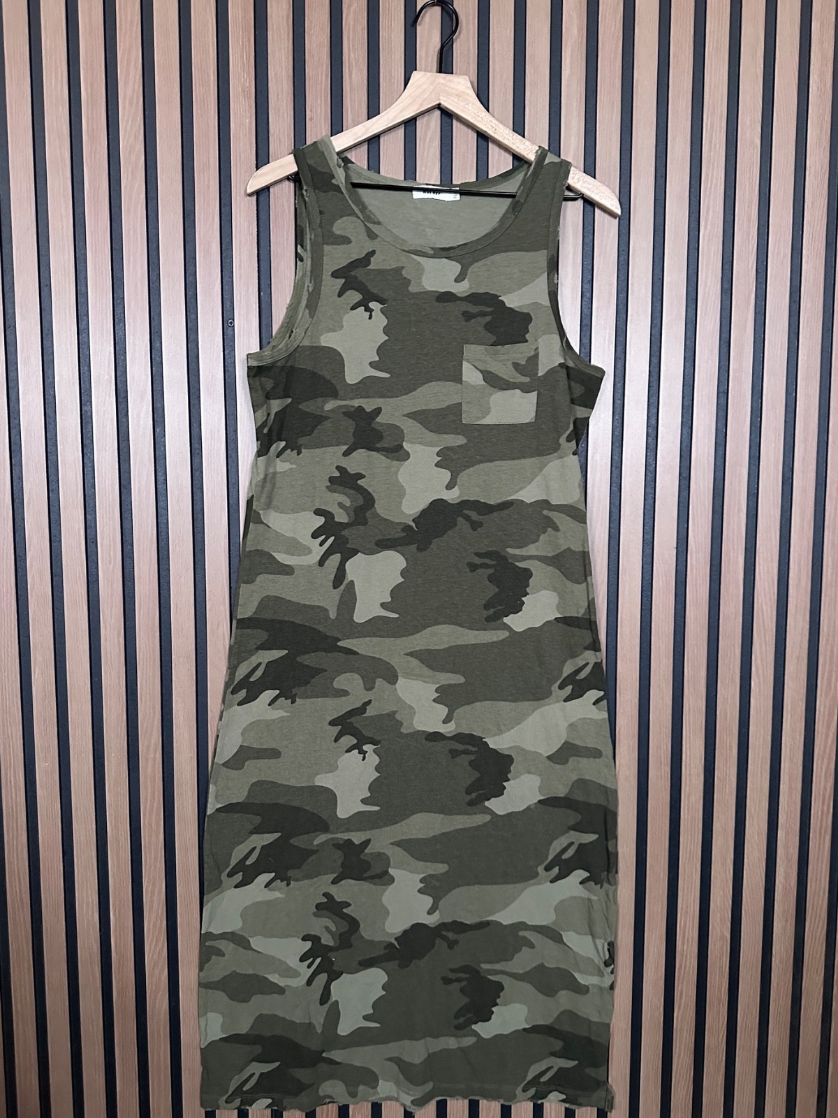 Mod Ref Tank Dress Medium Womens Green Sheath Camouflage 100% Cotton Midi