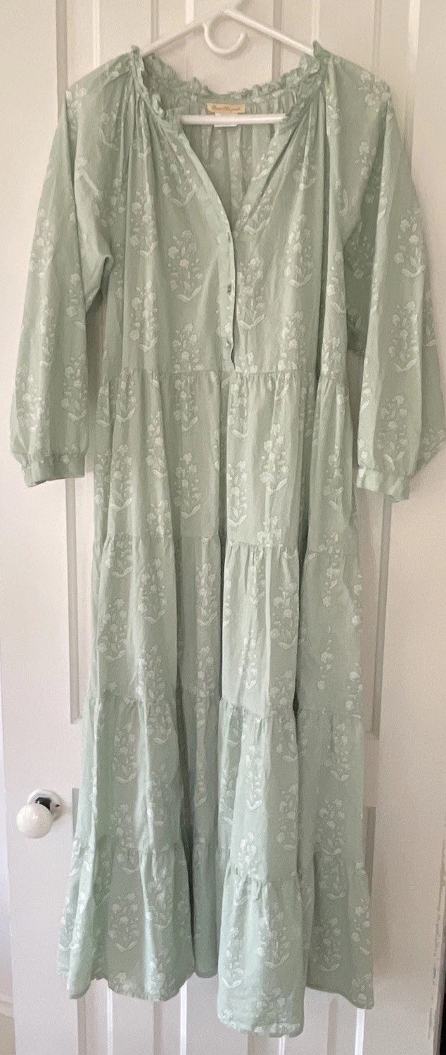Sweet Magnolia Womens XL Sage Floral Tiered Midi Dress, Cottagecore, Prairie