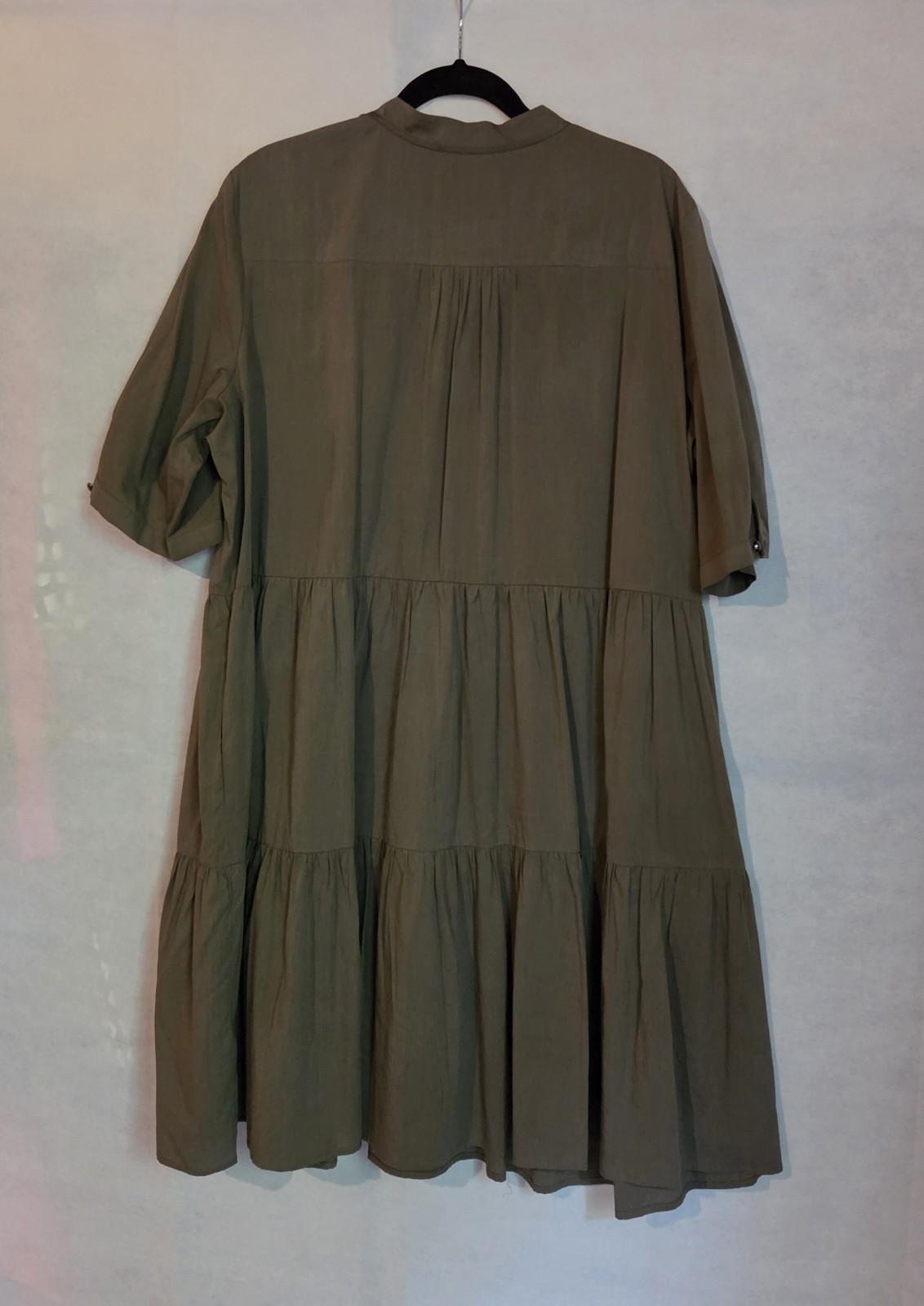 Esprit Olive Khaki Green Split Sleeve Tiered Babydoll Shift Dress Size US 14