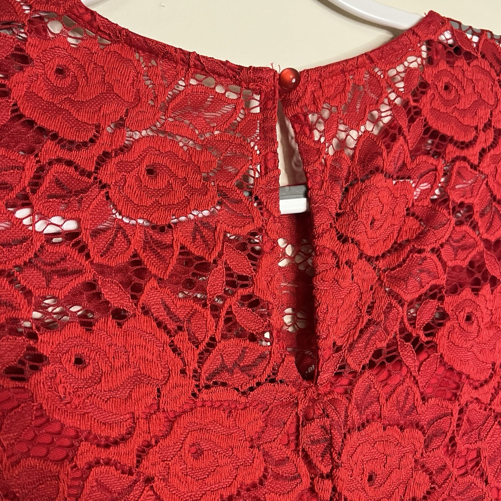 IZ Byer red lace dress see through long sleeves crew neck women’s small