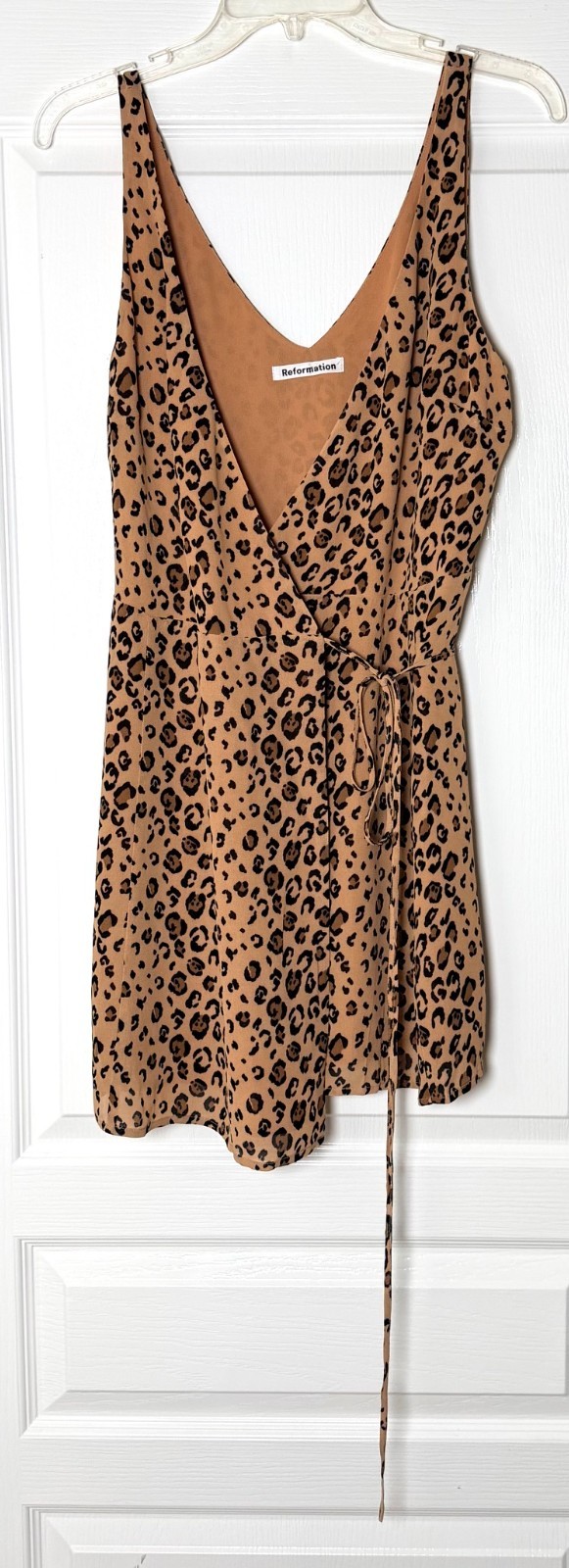 REFORMATION Feline Leopard Animal Print ANCHORAGE V-Neck Wrap Mini Dress SMALL