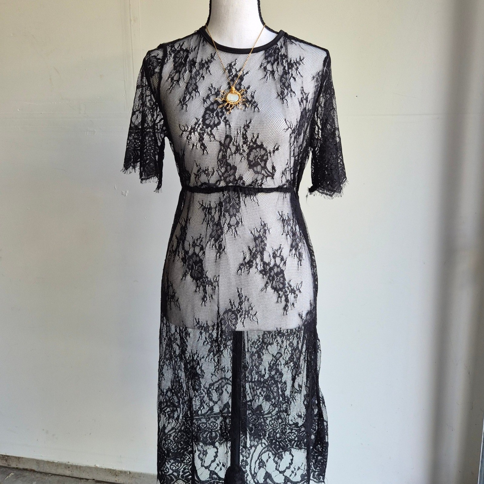 Sheer Lace Maxi Overlay Women L Dark Coquette Goth Whimsigoth Fairycore Festival