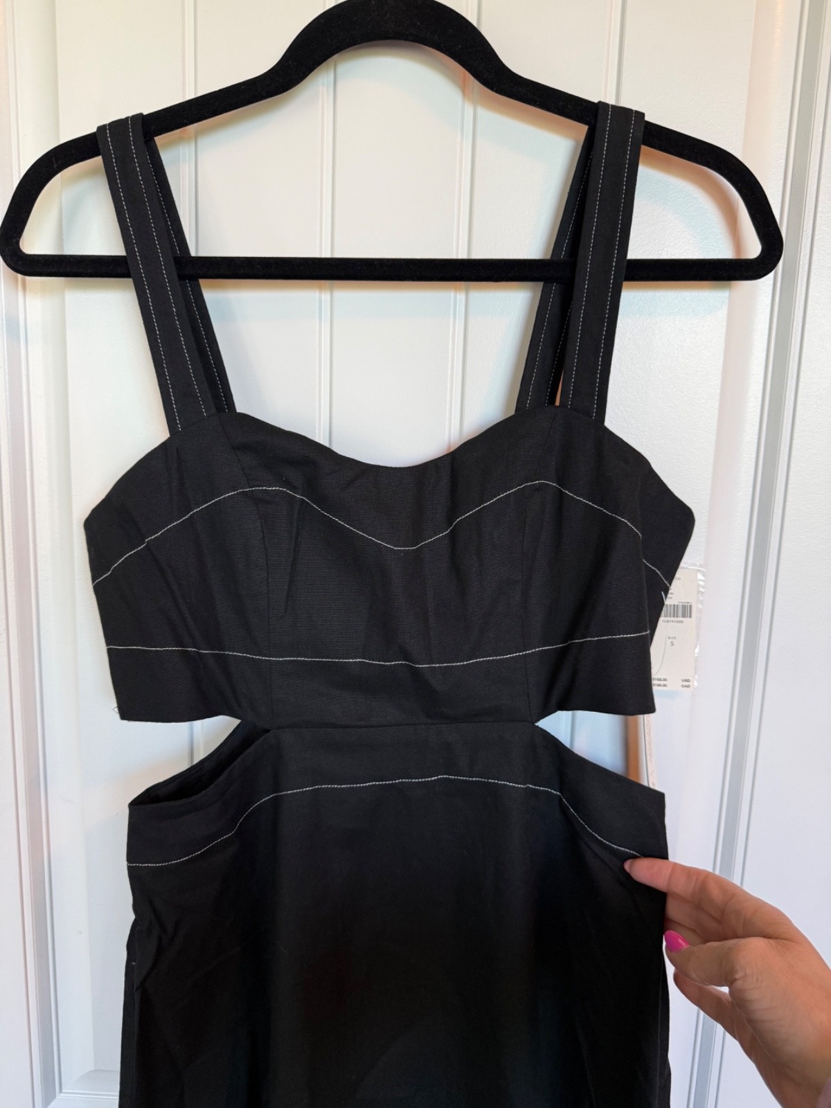 Anthropologie Small Linen Blend Cutout Midi Dress Black Wedding Resort Wear NWT