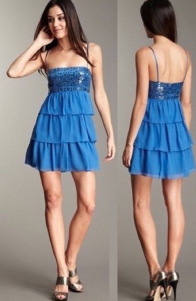 BCBG Maxazria Larkspur Blue Chiffon Beaded Paillette Bust Slip Dress 10