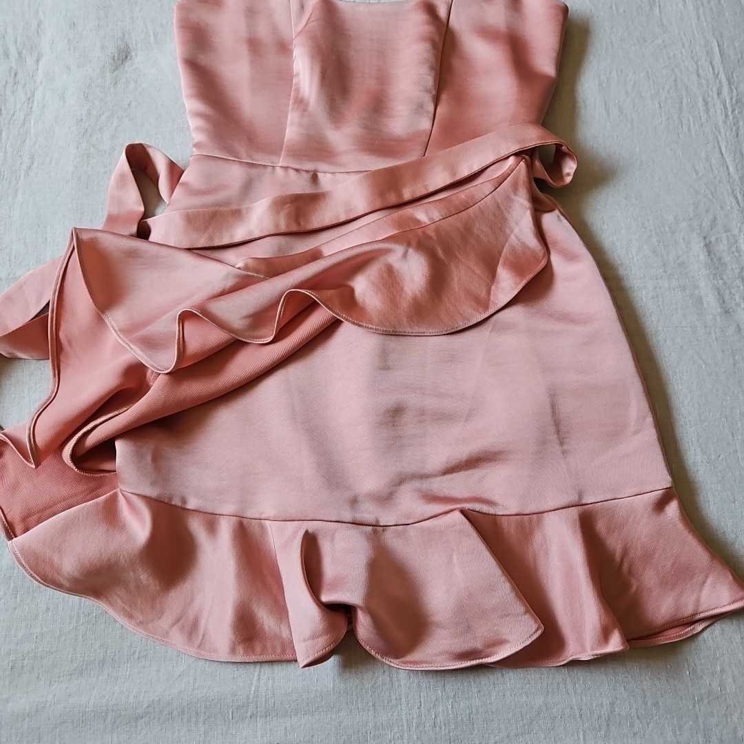 Lulus Salmon Pink Satin Wrapped Ruffle Strappy Belted Mini-Dress Size XS